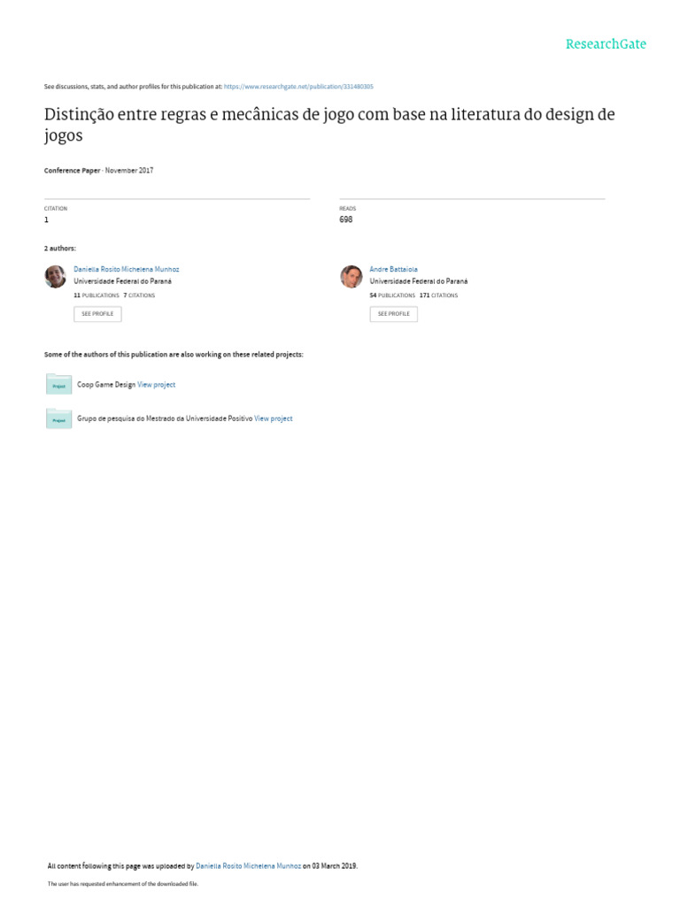 MUNHOZ, Daniella BATTAIOLA, Andre - Distinção Entre Regras e Mecânicas de Jogo Com Base Na