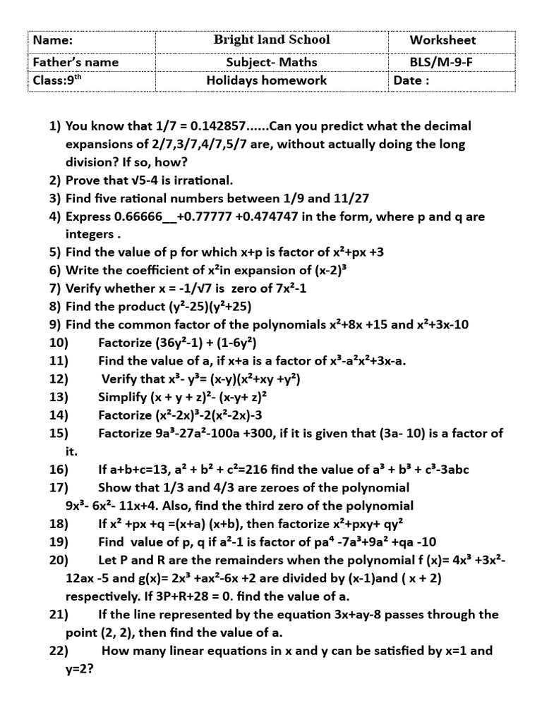 9th - Maths. F | PDF | Equations | Factorization