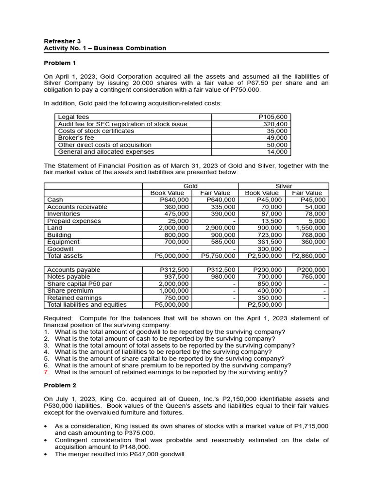 Business Combination Accounting Analysis | PDF | Goodwill (Accounting ...