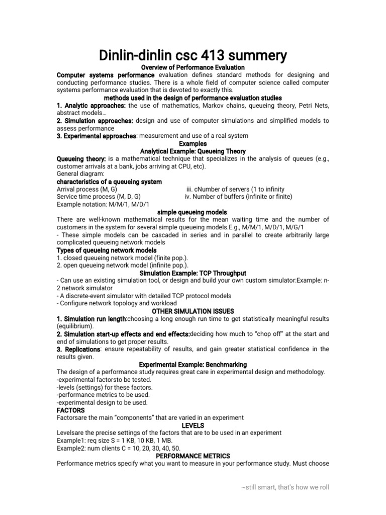 Computer Systems Performance Evaluation | PDF