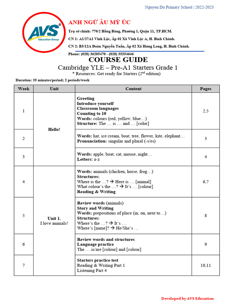 Grade 1 Cambridge YLE Course Guide | PDF | Linguistics | Languages