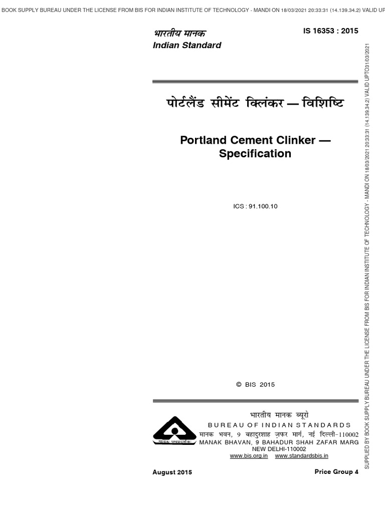 Portland Cement Clinker Specification | PDF | Cement | Silicon Dioxide