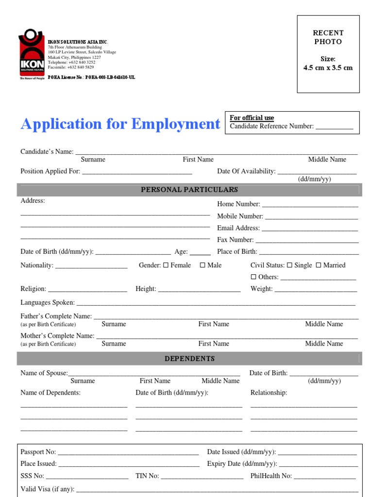 Employment Application Form | PDF