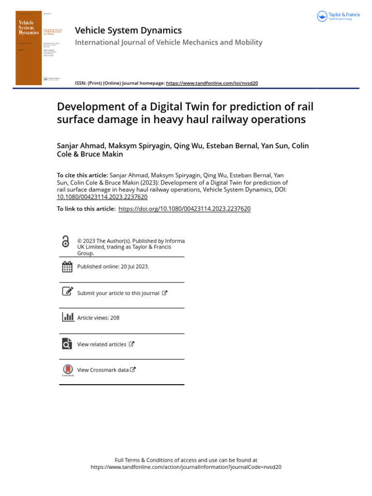 Digital Twin for Rail Surface Damage Prediction | PDF | Simulation | Train