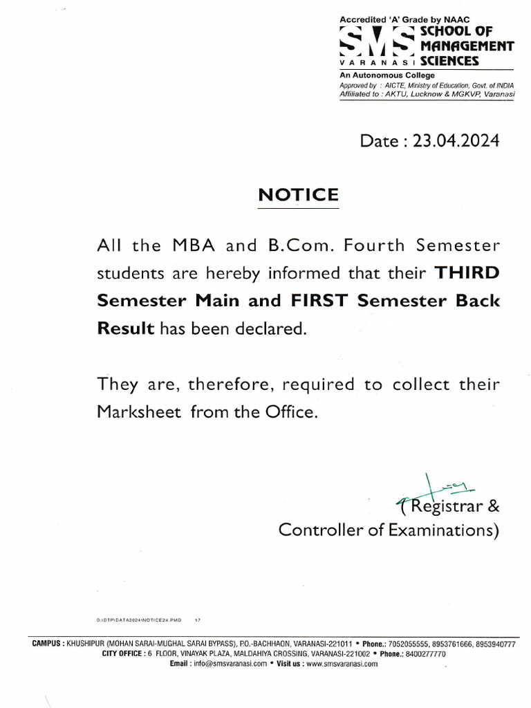MBA and B.Com Semester Results Notice | PDF | Vocational Education ...