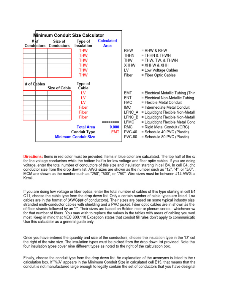 Minimum Conduit Size Calculator | PDF | Electrical Equipment | Materials