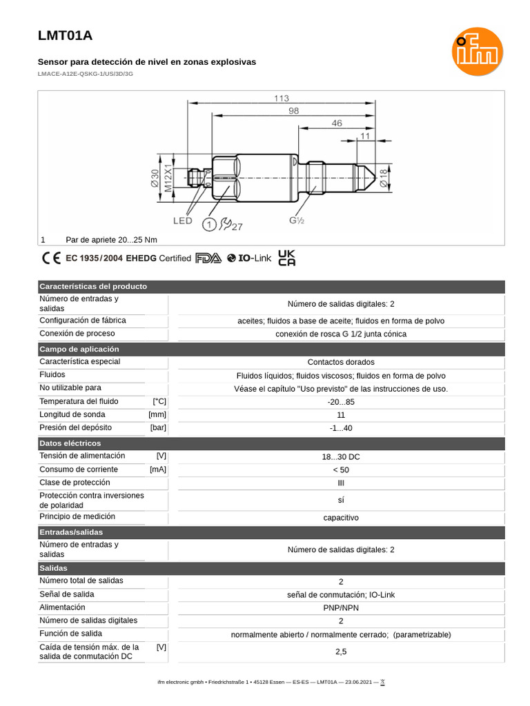 Sensor LMT01A para Zonas Explosivas | PDF | Física Aplicada e ...