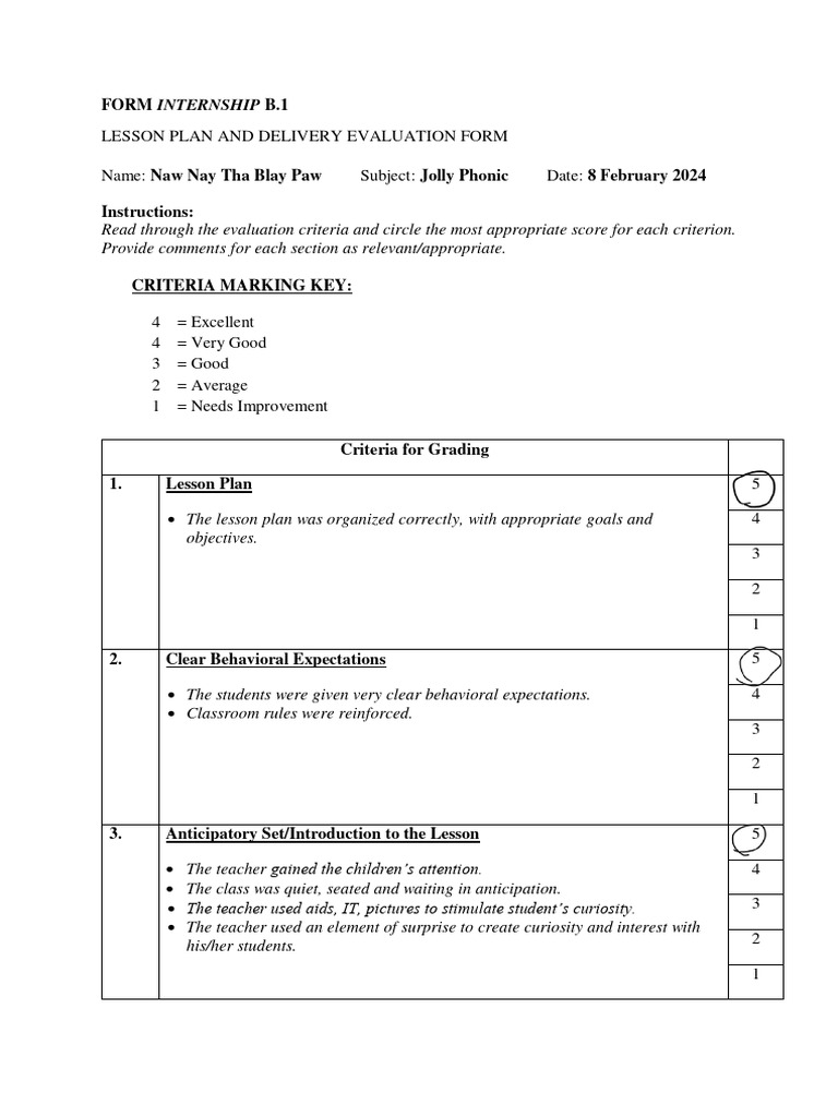 Form internship b 1 pdf teachers classroom management