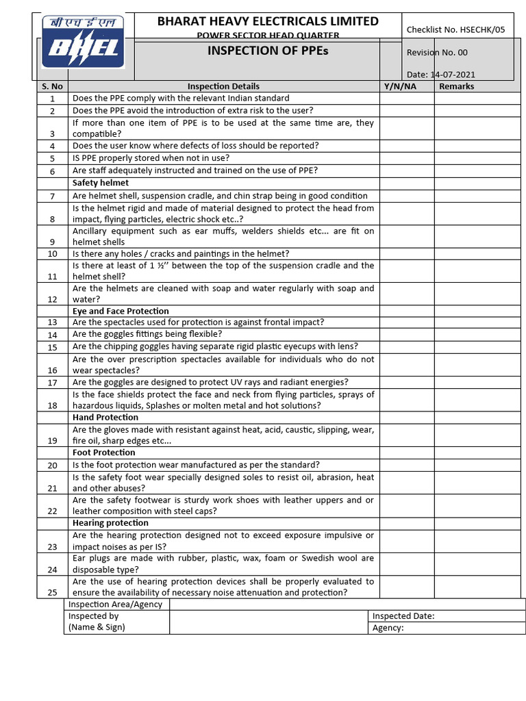 05Inspection of PPEs | PDF | Personal Protective Equipment | Safety