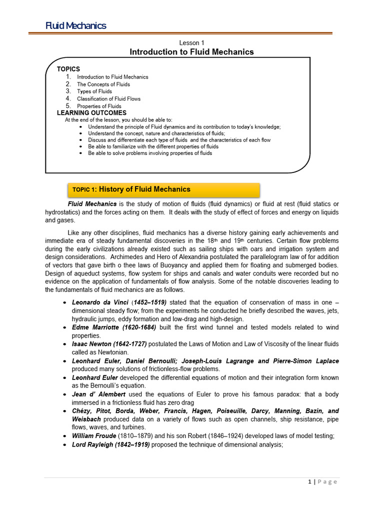 Overview of Fluid Mechanics Concepts | PDF | Fluid Dynamics | Fluid ...