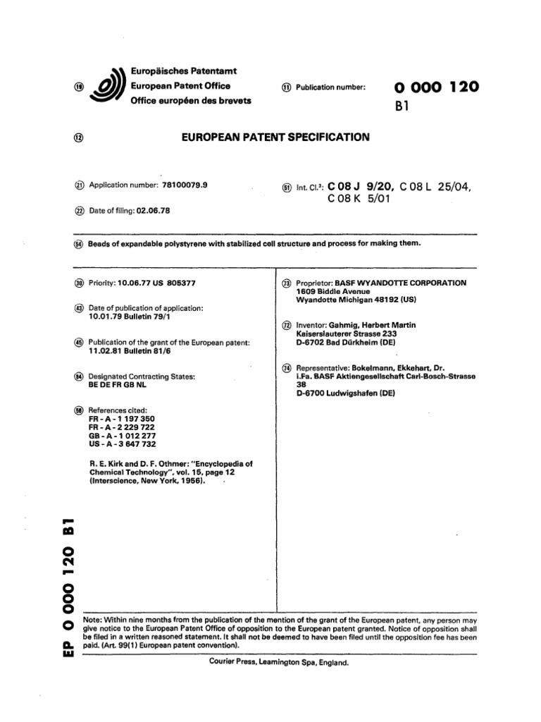 EP0000120B1 | PDF | Polystyrene | Copolymer