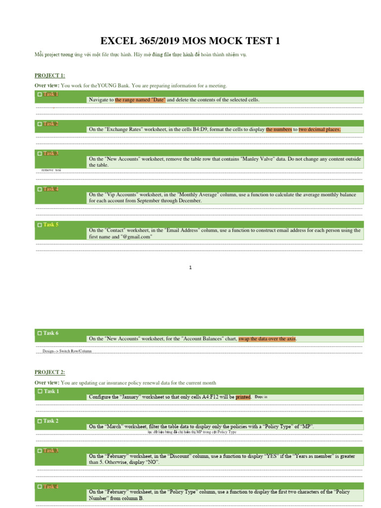 Excel 365 MOS Mock Test Overview | PDF | Worksheet | Spreadsheet