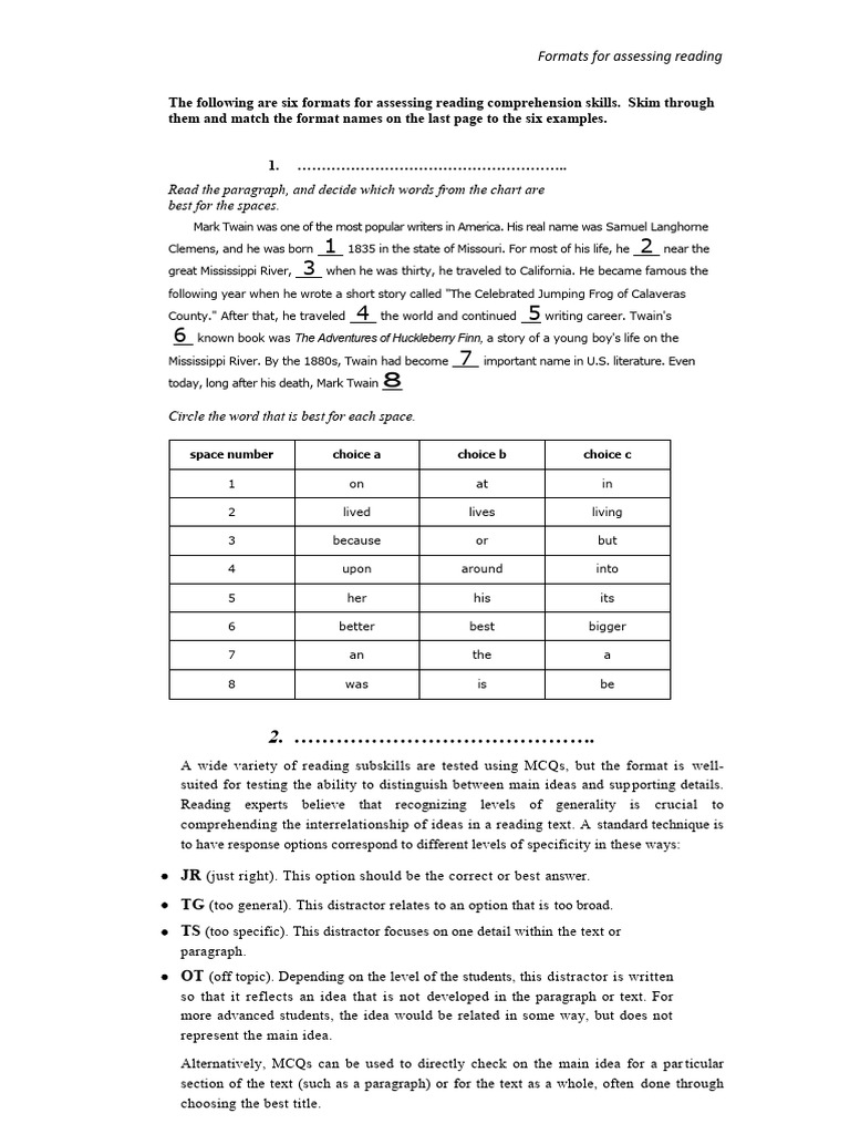 Formats For Testing Reading | PDF | Diamond | Multiple Choice