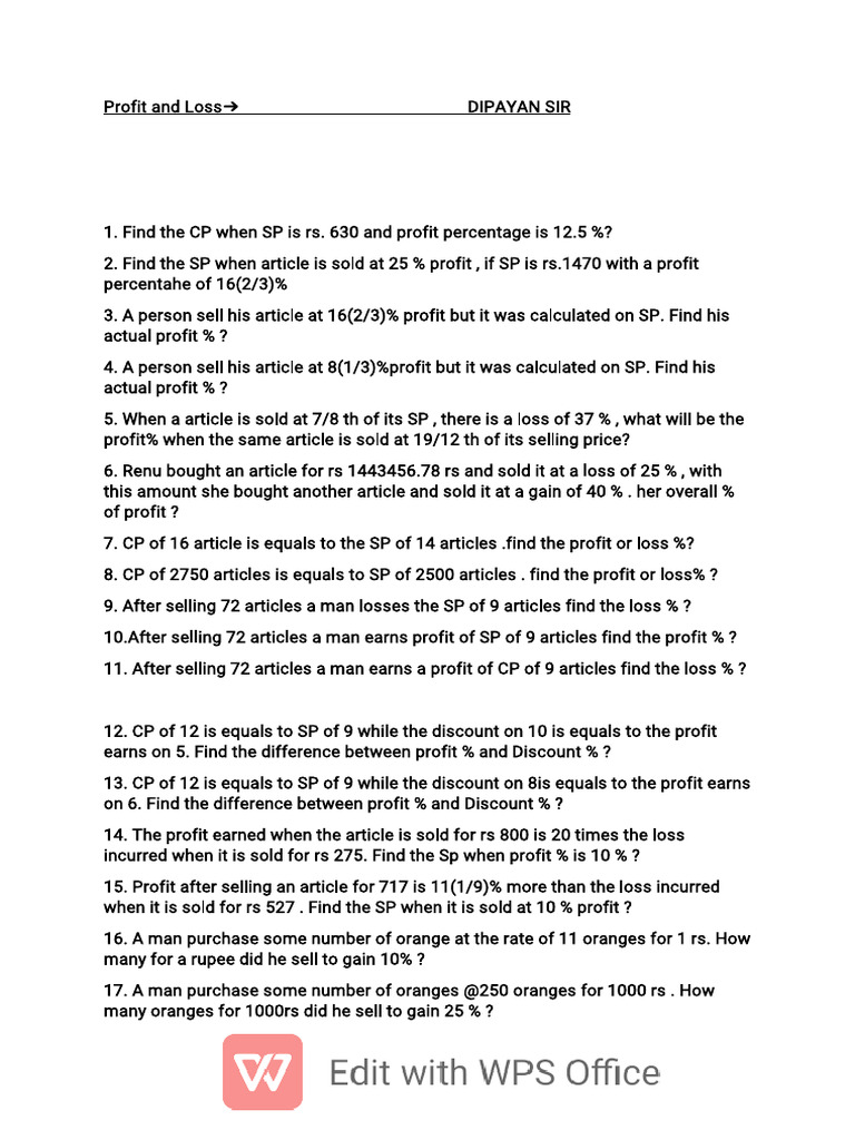 Profit and Loss Calculations | PDF | Prices | Cost