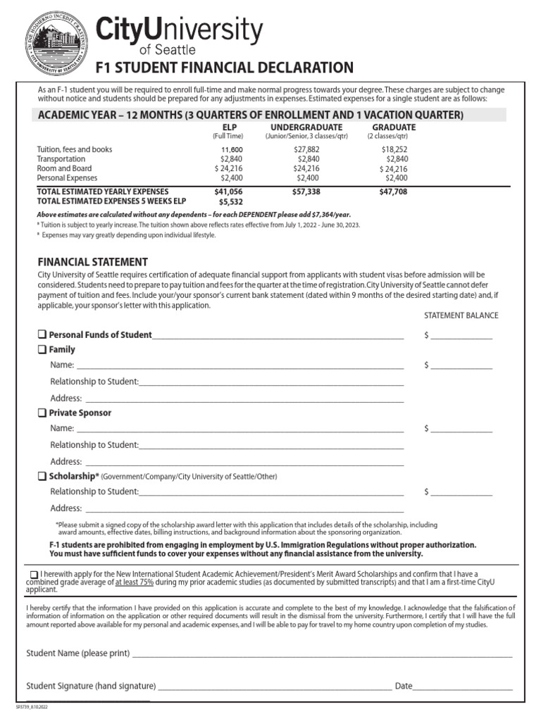 Financial Declaration Eff WN 23 | PDF | Tuition Payments | Fee