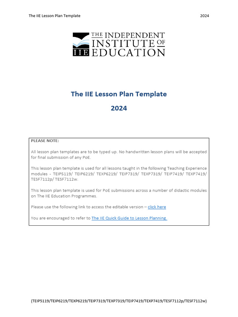 TEIP5119 - TE104 Lesson Plan Template | PDF | Lesson Plan | Learning