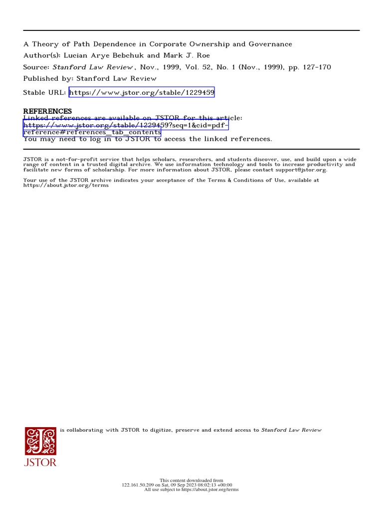 Path Dependence in Corporate Governance | PDF | Corporate Governance ...