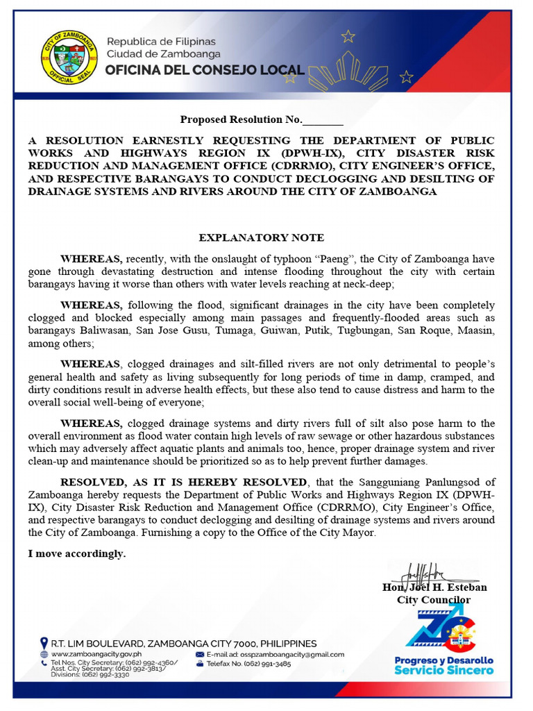 Request for Drainage Declogging Resolution | PDF