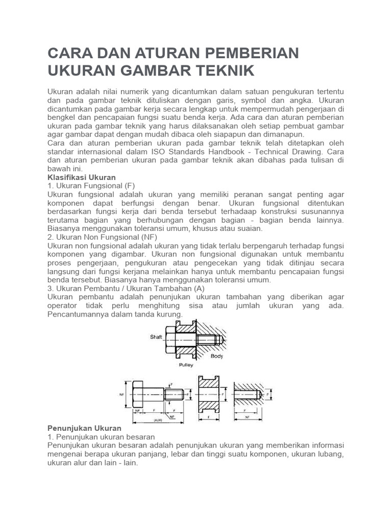 Cara dan aturan pemberian ukuran gambar teknik pdf