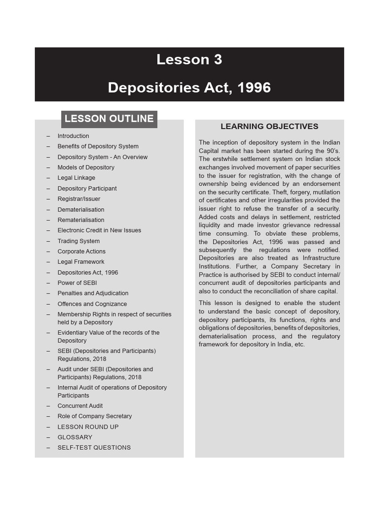 Depositories Act 1996 - II | PDF | Securities (Finance) | Stocks