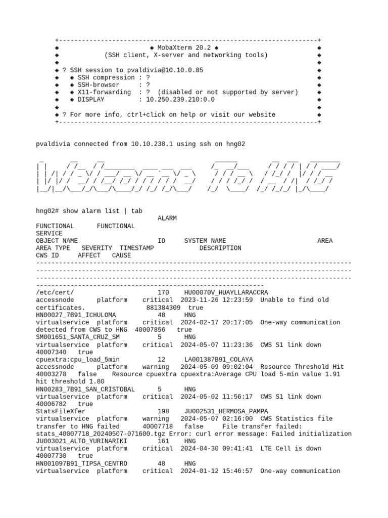 MobaXterm SSH Session and Alarm List | PDF | Computer Engineering ...