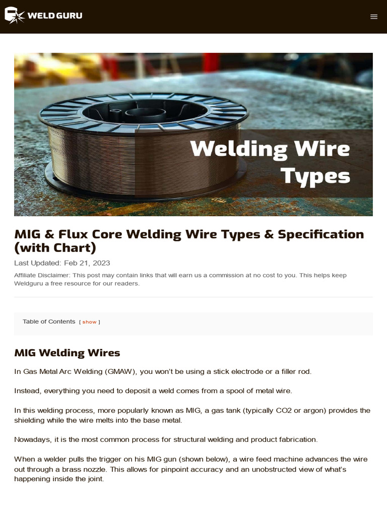 MIG & Flux Core Welding Wire Types & Specification (With Chart) Weld