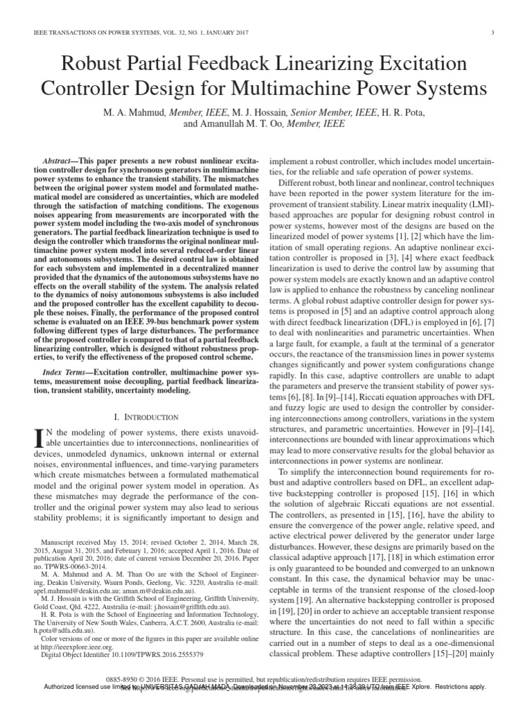 Robust Excitation Controller for Power Systems | PDF | Control Theory ...