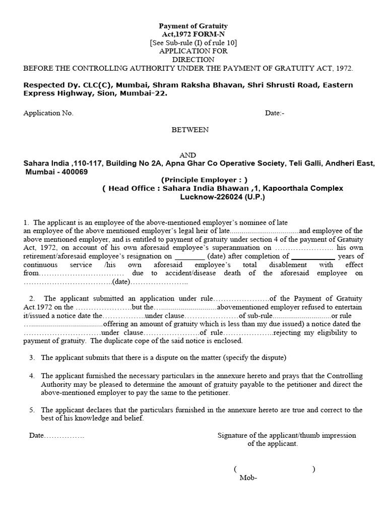 Gratuity Claim Form N Instructions | PDF | Employment | Economies