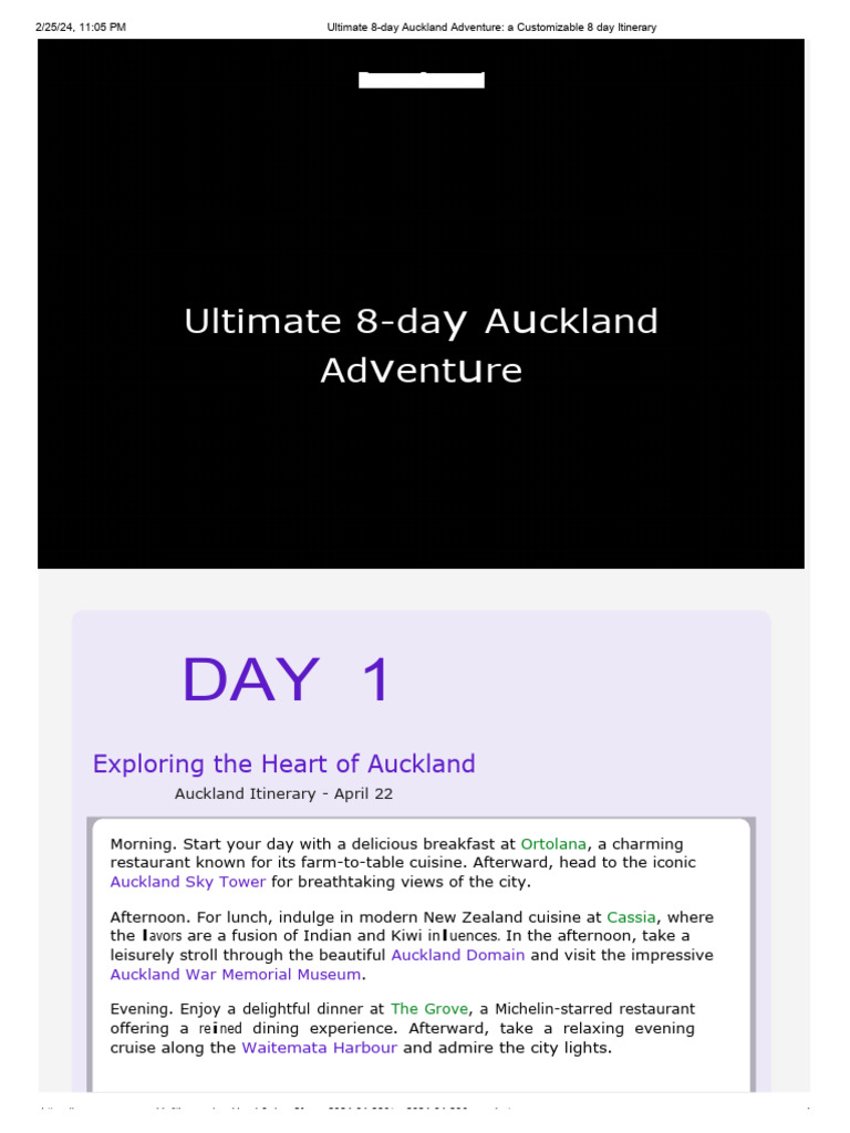 CRAFT YOUR AUCKLAND ADVENTURE intelligence overview