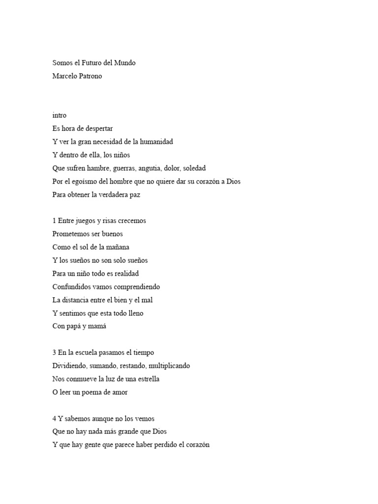 Letra: Somos El Futuro Del Mundo | PDF