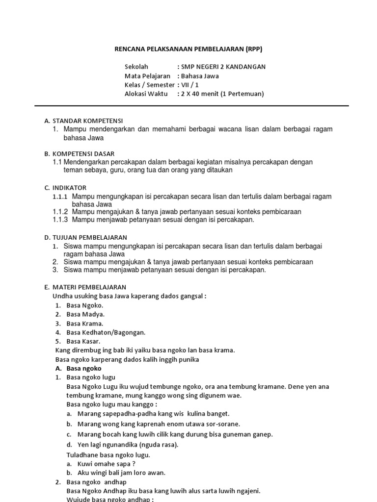 Rpp Kelas Vii Semester 1 Ok