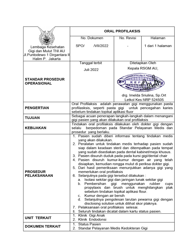 Protap Oral Profilaksis | PDF | Pengembangan Diri | Kesehatan Holistik