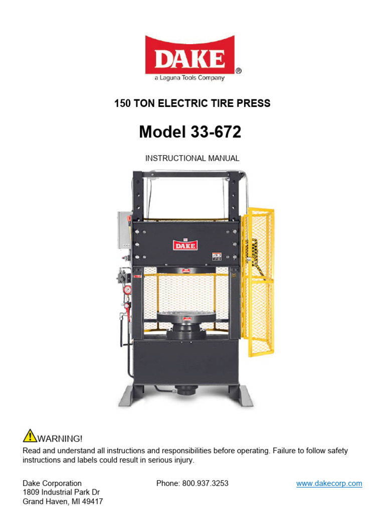 150 TON ELECTRIC TIRE PRESS Instruction Manual For Model 33-672