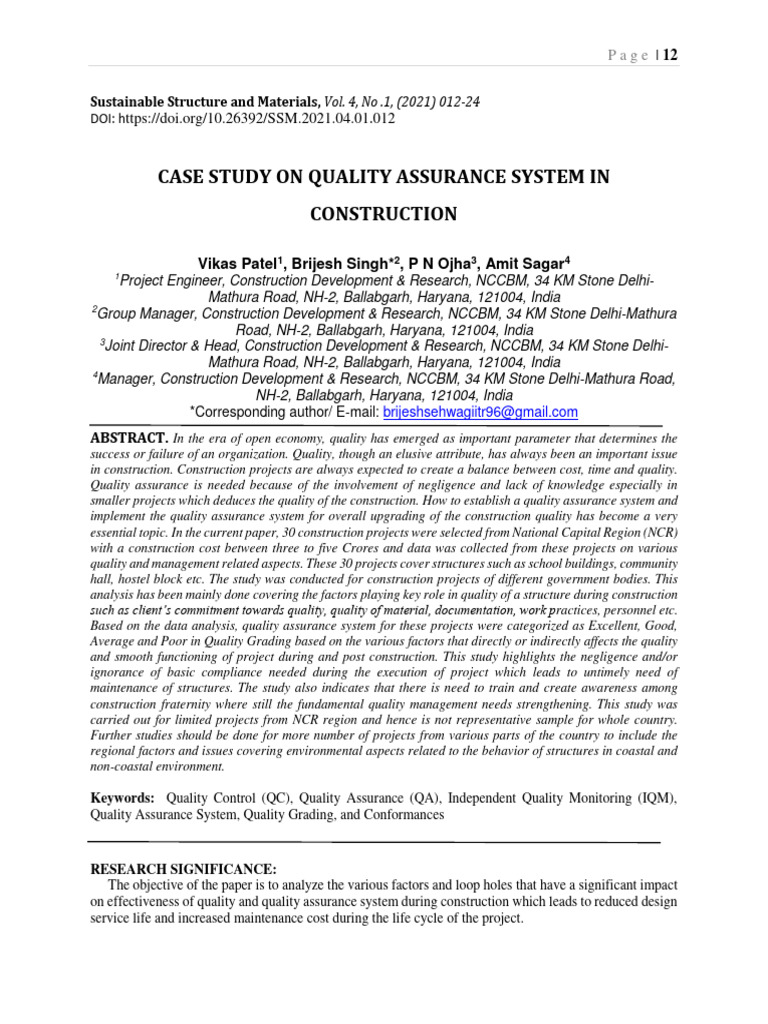 Quality Assurance in Construction Projects | PDF | Concrete | Quality ...