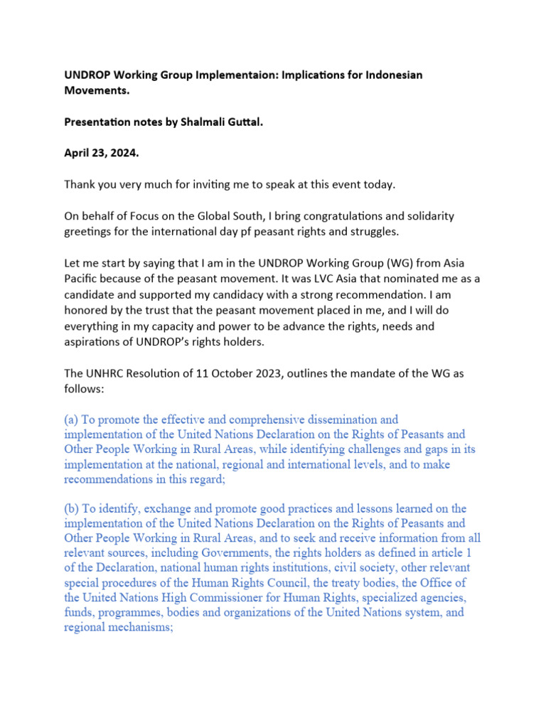 UNDROP Implementation in Indonesia | PDF | United Nations ...