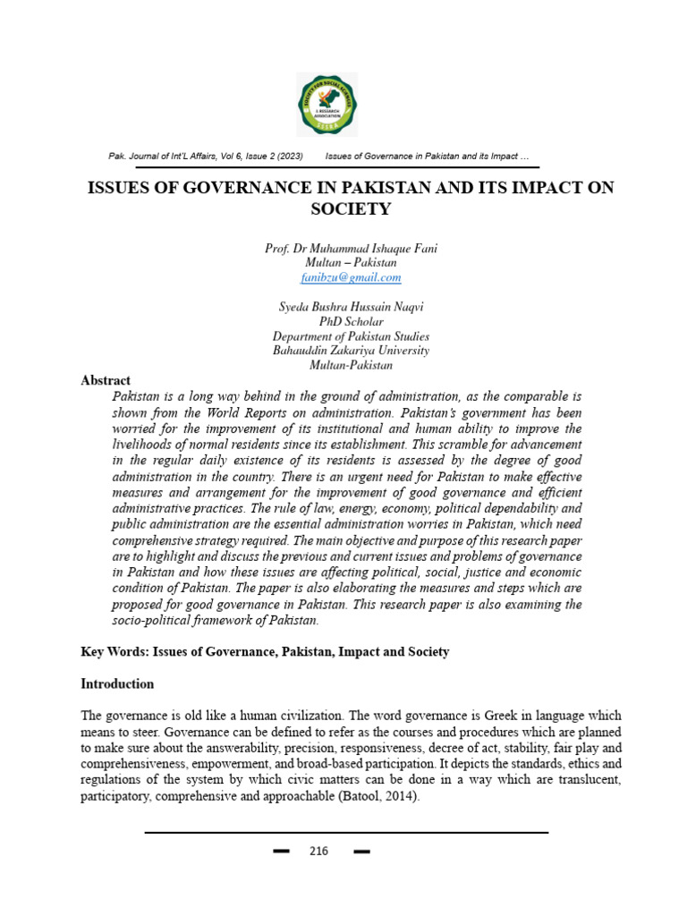 Governance Issues and Impact in Pakistan | PDF | Governance | Corruption