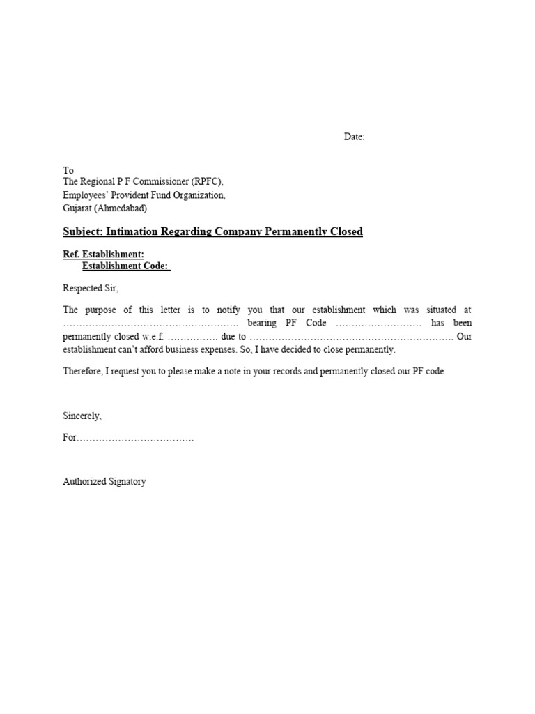Company Permanent Closure Letter 2 | PDF