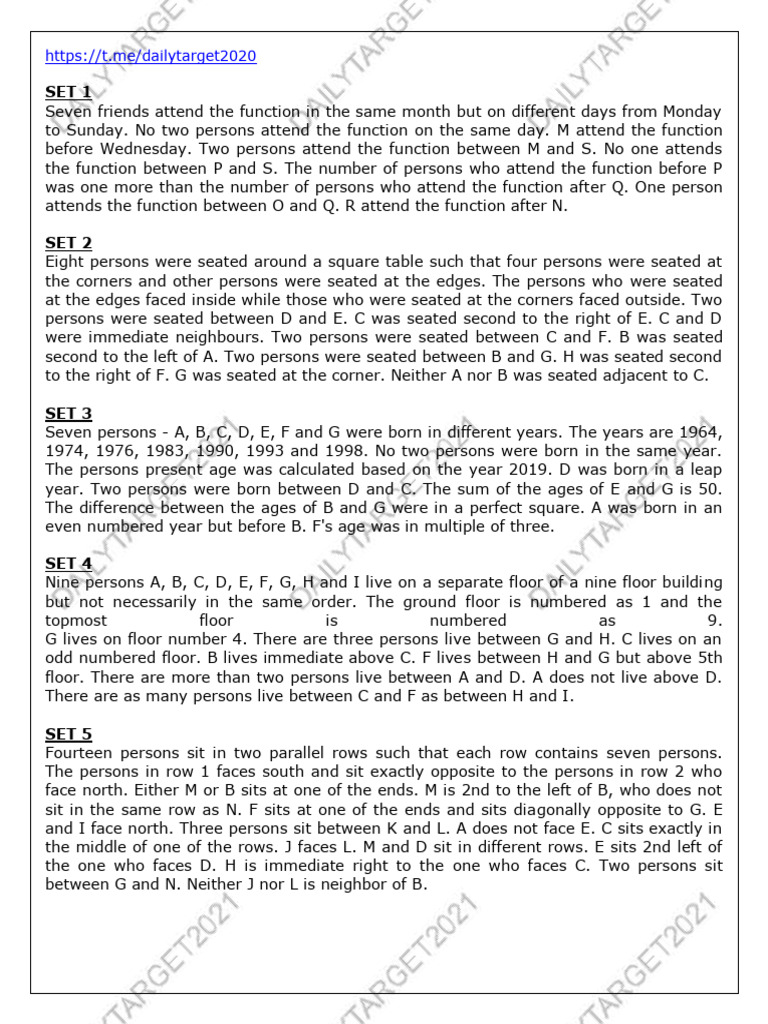 100 Sets of Puzzle Prelims | PDF | Blue | Green