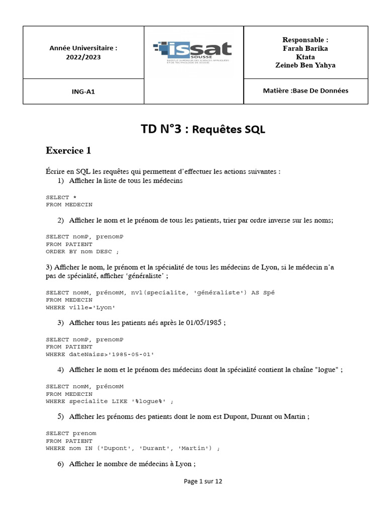 Exercice Corrigé Requêtes SQL | PDF | SQL | Paradigme de programmation