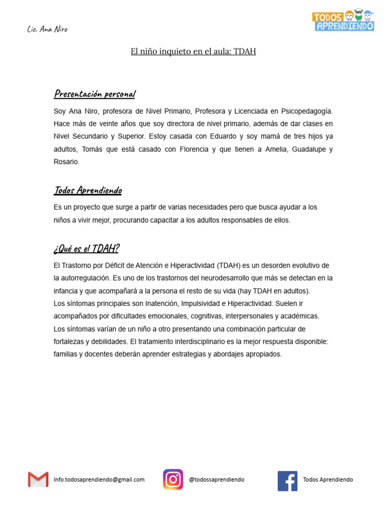 El Niño Inquieto en El Aula | PDF | Desorden hiperactivo y deficit de ...
