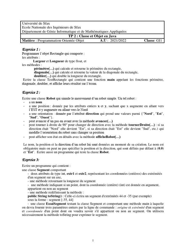 Exercices Corrigés POO en Java | PDF | Informatique | Programmation ...