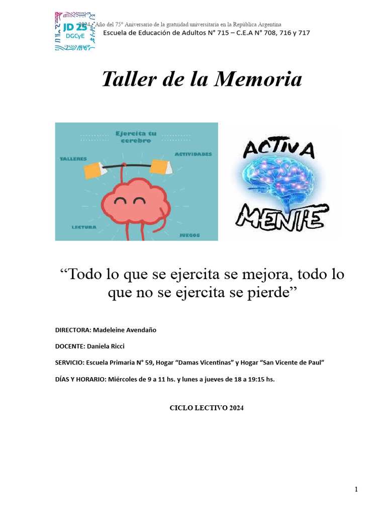 Taller de Memoria para Adultos Mayores | PDF | Vejez | Aprendizaje