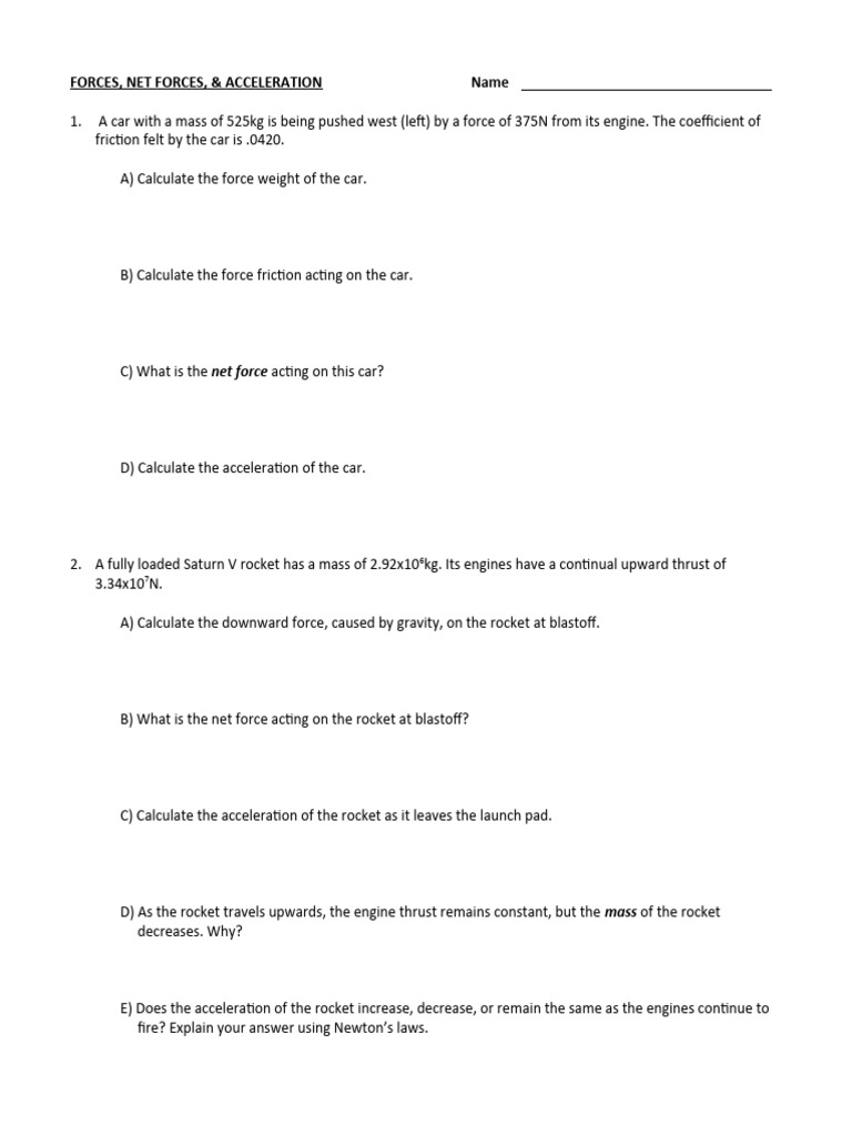 Forces and Acceleration Calculations | PDF | Teaching Methods & Materials
