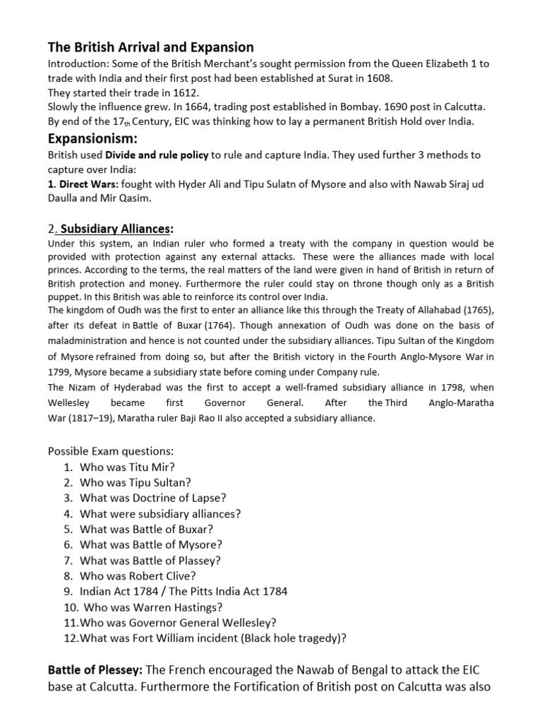 British Expansion in India: Key Events | PDF | British India