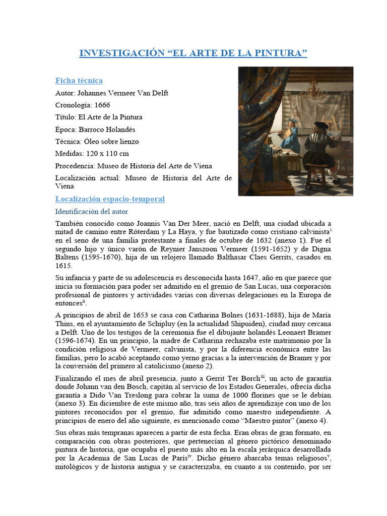 El Arte de la Pintura de Vermeer | PDF | Pinturas | Lona