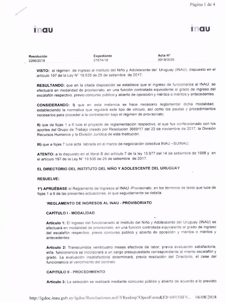 Res 2266 018ReglamentodeIngresosalINAUPROVISORIATO | PDF