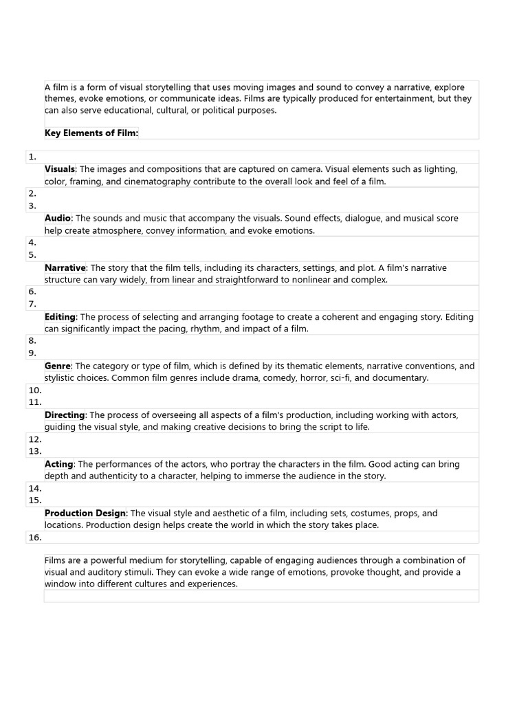 Key Elements of Film Explained | PDF | Career & Growth | Art