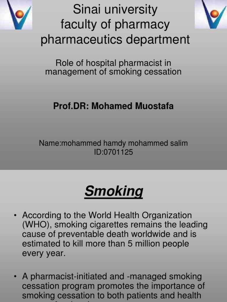 Role of Hospital Pharmacist in Managment Smoking Cessation Smoking