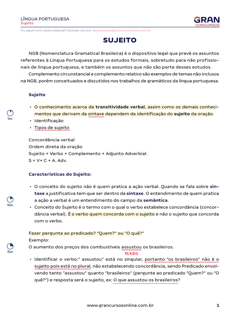 Conceitos e Tipos de Sujeito na Língua Portuguesa | PDF | Assunto ...