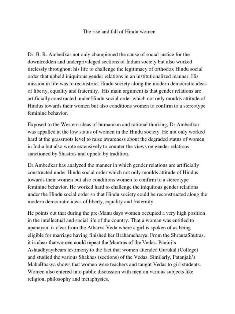 Rise and Fall of Hindu Women by Ambedkar | PDF | Social Science